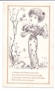 Viktorianische Grußkarte von einem Ästheten, der Laute spielt, ca. 1881 von Alfred Gray