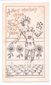 Viktorianische Neujahrskarte von einem ästhetischen Künstler beim Malen, ca. 1881 von Alfred Gray