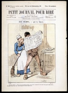 Mann liest eine Zeitung: „aux Champs“ von A. Grévin - in „Le Petit Journal pour rire“ Nr. 22, o.D. von Alfred Grevin