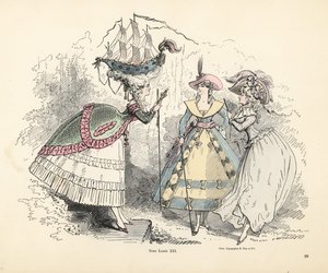 Frau mit einem Schlachtschiff in ihrer Pouf-Frisur, Ära von König Ludwig XIV von Alfred Grevin