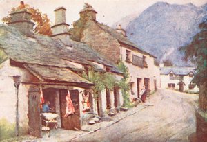 Lake District: Coniston Village, der alte Metzgerladen (Farblithographie) von Alfred Heaton Cooper