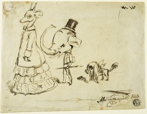Karikatur von Mann, Frau und Hund von Alfred Henry Forrester