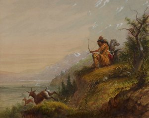 Ein Pawnee-Indianer schießt auf Antilopen von Alfred Jacob Miller