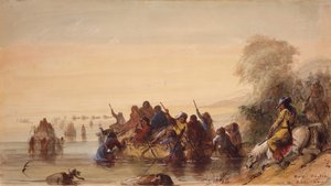 Büffelbootfahrt auf dem Platte River, ca. 1837 von Alfred Jacob Miller
