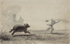 Fontenelle verfolgt von einem Grizzlybär, um 1837 von Alfred Jacob Miller