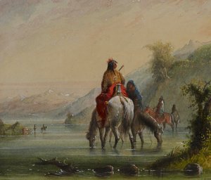 Indische Mädchen tränken Pferde (Eau Sucre River) von Alfred Jacob Miller
