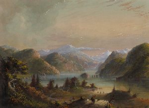 Seelandschaft mit Fluss und Berg von Alfred Jacob Miller