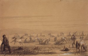 Das Lager erreichen, die Sättel abnehmen, ca. 1837