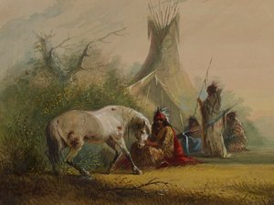 Shoshone-Indianer und sein Pferd von Alfred Jacob Miller