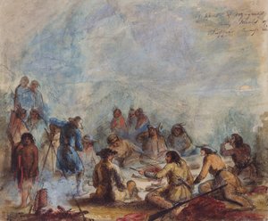 Sonnenaufgang, Fallensteller und Reisende bei ihrer Mahlzeit aus Büffelhumpenrippe, ca. 1837