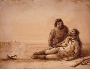 Trapper ohne Munition und in einem verhungernden Zustand nahe Independence Rock, um 1850 von Alfred Jacob Miller