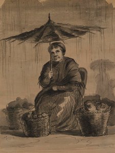 Frau unter einem Regenschirm auf einem Markt von Alfred Jacob Miller