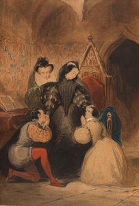 Mary Stuart segnet Roland Groeme und Catherine Seyton. Nach Walter Scotts Der Abt, 1830 von Alfred Johannot