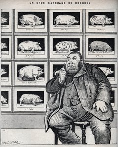 Ein großer Schweinehändler - Karikatur in „Le Cochon, Souvenirs der Normandie“ 1898 von Alfred Le Petit