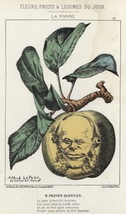 La Pomme: Karikatur über Pouyer Quertier - Ill. vom 28/02/1871 in „Blumen, Früchte und Gemüse des Tages“ von Alfred Le Petit