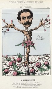 Der Pfirsichbaum: Karikatur auf Steenackers - Illustration vom 30.01.1871 in „Blumen, Früchte und Gemüse des Tages“