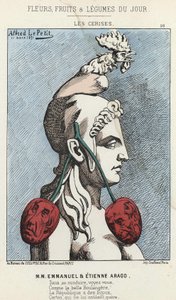 Die Kirschen: Karikatur auf MM Emmanuel und Etienne Arago - Illustration vom 11.03.1871 in „Blumen, Früchte und Gemüse des Tages“