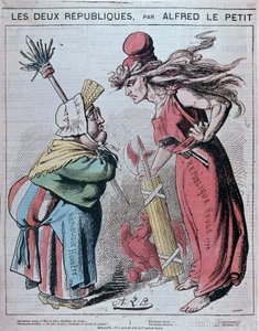 Karikatur zu den beiden Republiken, „Republique Honnete (1830) und Republique rouge (1793)“ von Alfred Le Petitty in „Le Grelot“ 1872 von Alfred Petit