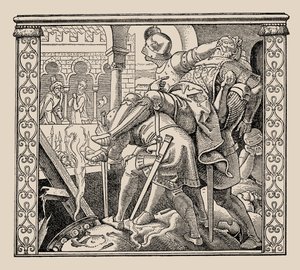 Die Nibelungen. Wie Rudigers Leiche Krimhild präsentiert wird von Alfred Rethel