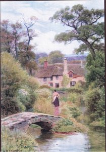 Fußgängerbrücke, in der Nähe von Porlock, Somerset, aus The Cottages and the Village Life of Rural England, veröffentlicht von Dent & Sons Limited von Alfred Robert Quinton