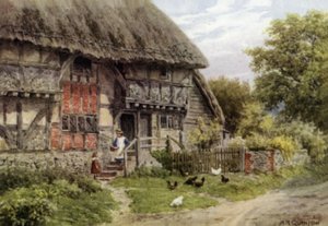 Altes Cottage, Bignor, Sussex (Farblithographie) von Alfred Robert Quinton