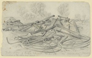 Zerstörung von Brücke, Telegraphentanks usw. in Warrenton Junction von Alfred Rudolph Waud
