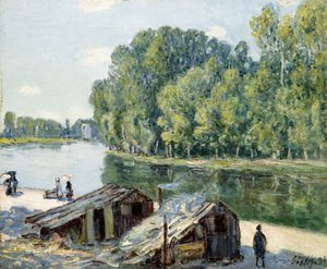 Hütten entlang des Canal du Loing, Sonnenlichteffekt, 1896