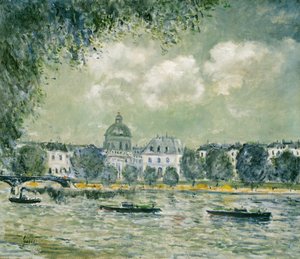 Landschaft entlang der Seine mit dem Institut de France und der Pont des Arts, ca. 1875 von Alfred Sisley