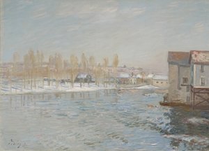 Der Loing und die Mühlen von Moret, Schneeeffekt, 1891 von Alfred Sisley