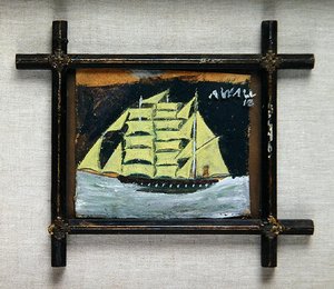 Schiff in einem religiösen Rahmen von Alfred Wallis