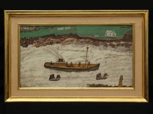Drei Boote zwischen Leuchtturm und Küste, ca. 1930