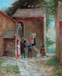 Ansicht des Hofes mit Figuren, Kilnhurst, Todmorden, ca. 1860 von Alfred Walter Bayes