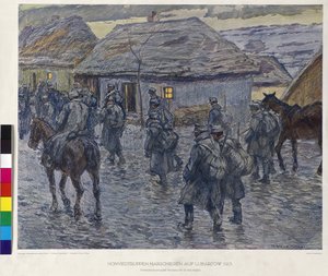 Honved-Truppen marschieren auf Lubartov 1915