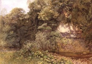 Ein stiller Teich unter Felsen