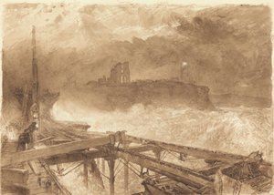 Studie für Tynemouth Pier - Lampenanzünden bei Sonnenuntergang