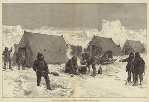 Die Nordpolexpedition, eine Schlittenparty campt für die Nacht