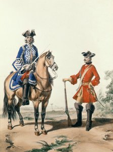 Probstmarschall der Gendarmerie und ein Mitglied der Militärpolizei im Jahr 1724, graviert von D. Noirmont