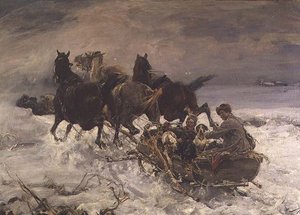 Figuren in einem Pferdeschlitten von Alfred von Wierusz Kowalski