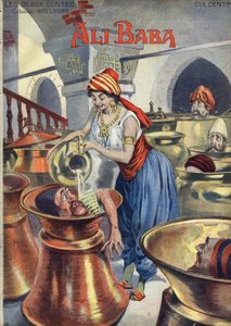 Ali Baba (und die vierzig Räuber). Beliebte Geschichte aus 1001 Nacht. Illustration von Vaccari und Carrey in der Sammlung „Les beaux tales“ „Nos loisirs“ um 1910. Private Sammlung.