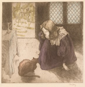 Innenraum, kleines Mädchen mit Katze von Alfredo Müller