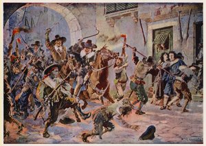 Unruhen in Lissabon während der Herrschaft von König Afonso VI. von Portugal von Alfredo Roque Gameiro