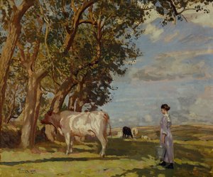 Sommermorgen, eine Milchmagd und Vieh