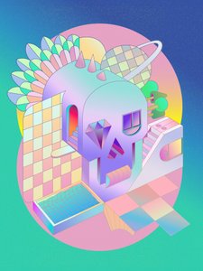 Pastell-Schädel-Landschaft