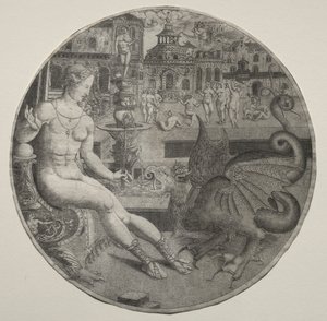 Nackte Frau und ein Drache von Allaert Claesz