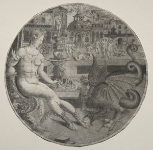 Nackte Frau und ein Drache, 1523 von Allaert Claesz