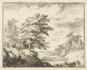 Flusslandschaft mit Ruderboot