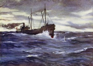 Der Kohlenfrachter Thordis kurz davor, ein deutsches U-Boot zu rammen von Allan (after) Stewart