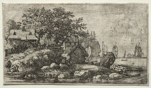 Acht Landschaften: Landschaft mit zwei leeren Booten von Allart van Everdingen