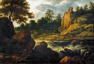 Landschaft mit Sägewerk