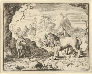Renard überzeugt den Löwen und die Löwin, einen Schatz zu finden, den sein Vater ihnen gestohlen hat..., 1650-75 von Allart van Everdingen